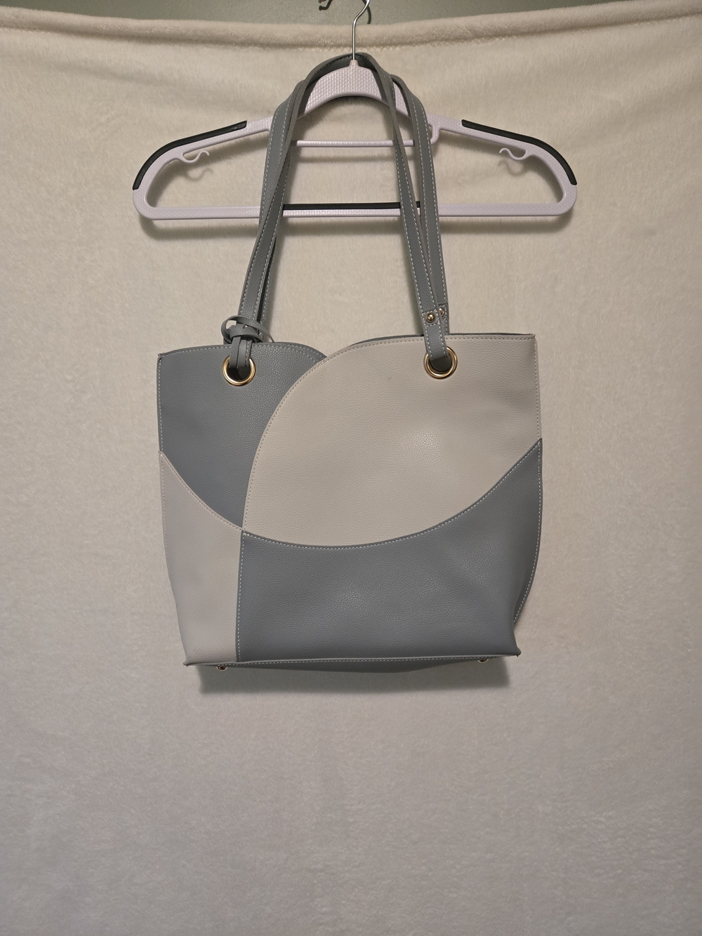 Two-Tone Gray and Cream Vegan Bag